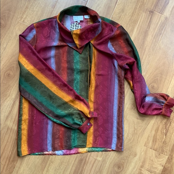 Vintage Colourful Rainbow Striped Anne Klein Unique Blouse Size 6 - Picture 2 of 9